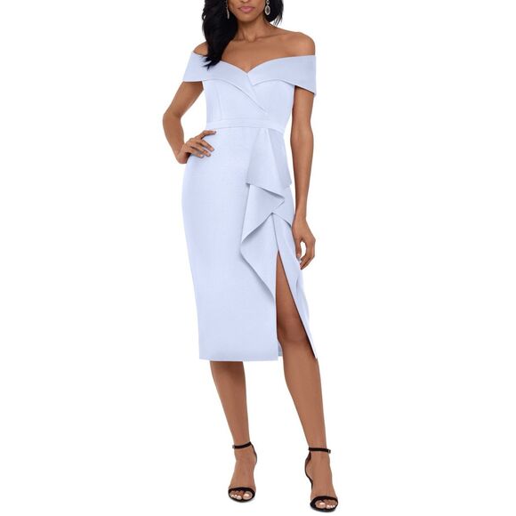 XSCAPE Petites Womens Knit Waterfall Ruffle Cocktail‎ and Party Dress Size 6P
